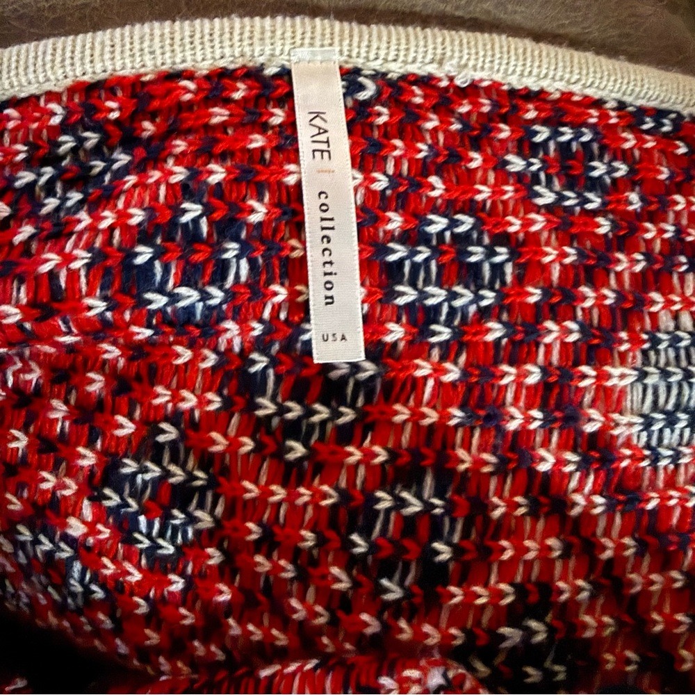 Tea Collection Navy, Cream & Red Geometric Open-Front Cardigan - Picture 4 of 5